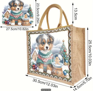 Preview: Diamond Painting Tasche mit niedlichem Hund im Schnee